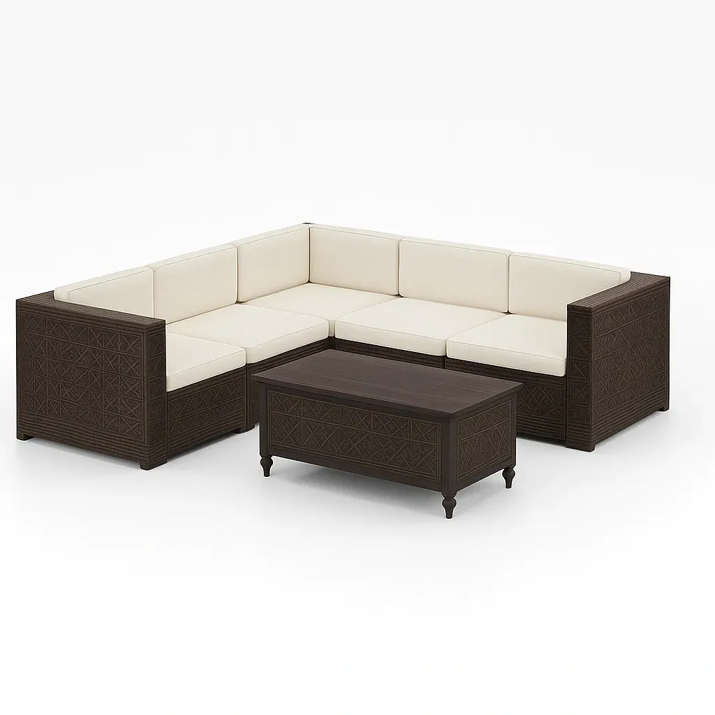 Ensemble de canapé d’angle extérieur en résine tressée beige marron