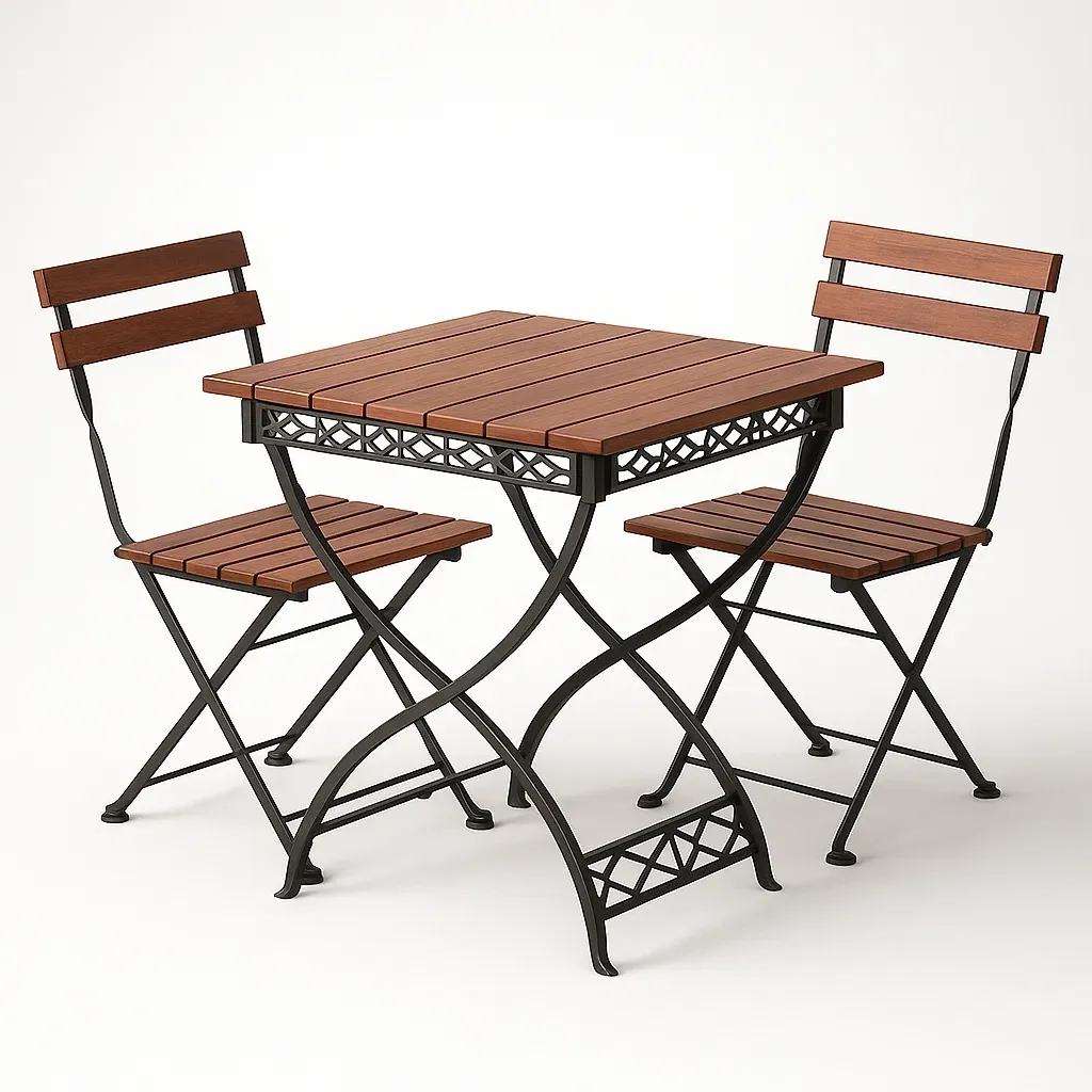 Ensemble bistrot pliant en bois et métal pour extérieur