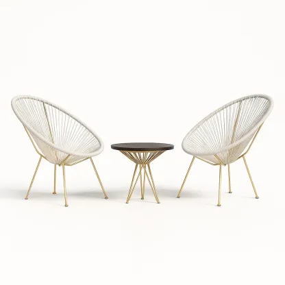 Ensemble bistrot avec deux fauteuils et table en métal blanc doré