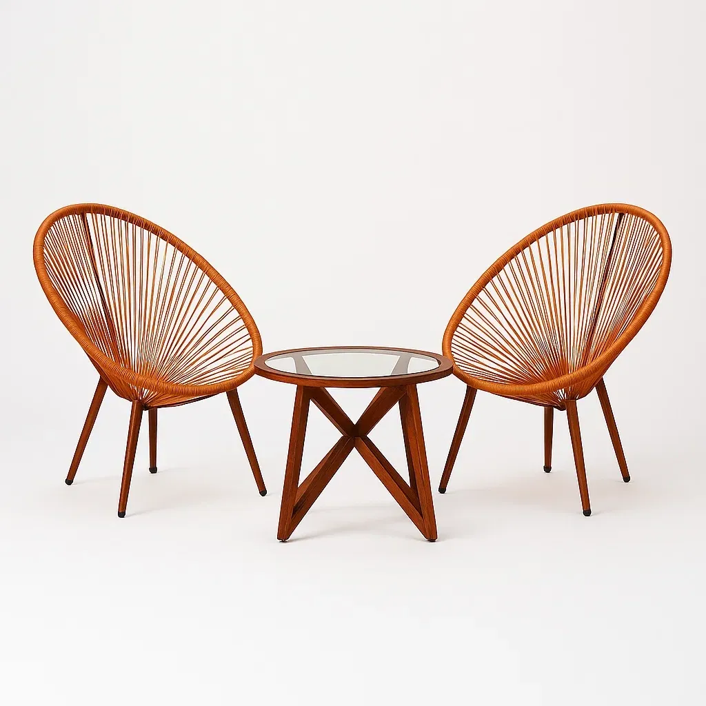 Ensemble bistrot en bois et verre avec 2 chaises en corde
