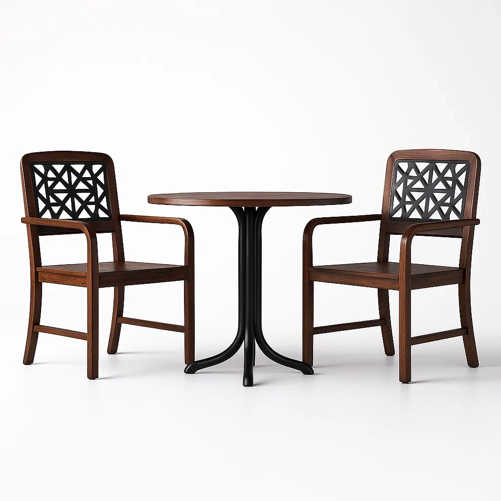 Ensemble bistrot en bois et métal marron noir avec 2 chaises
