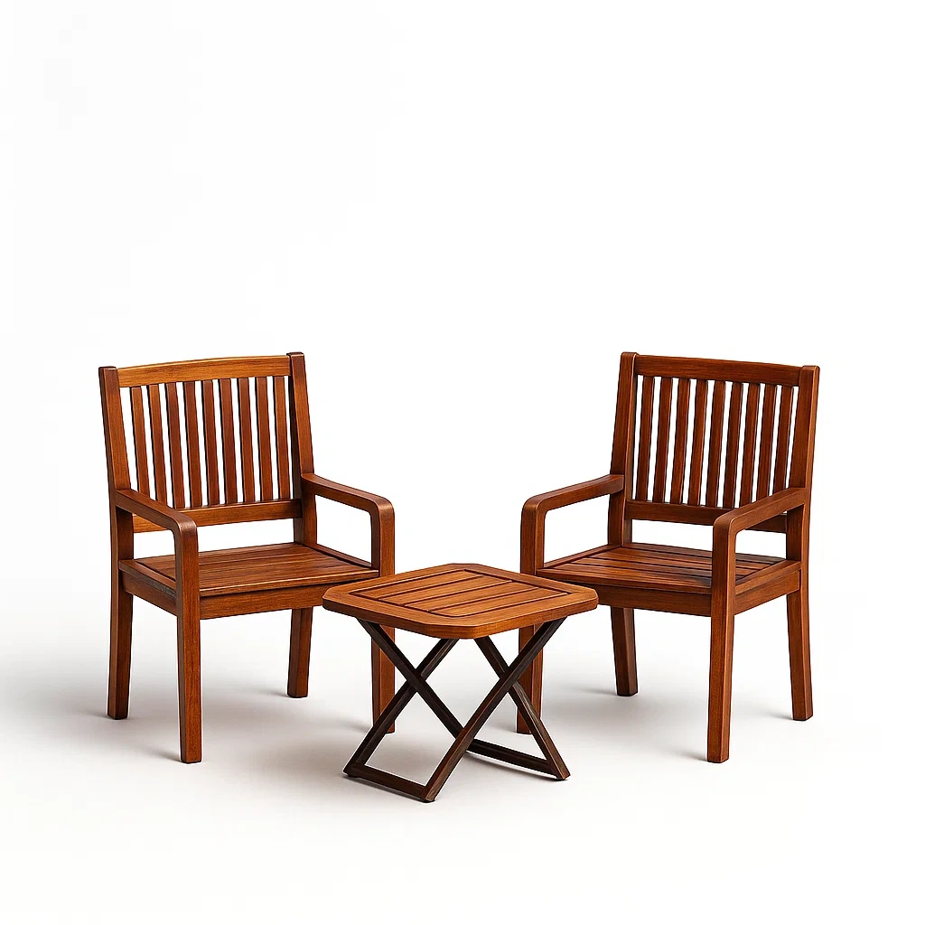 Ensemble bistrot en bois d’acacia avec 2 chaises et table pliante