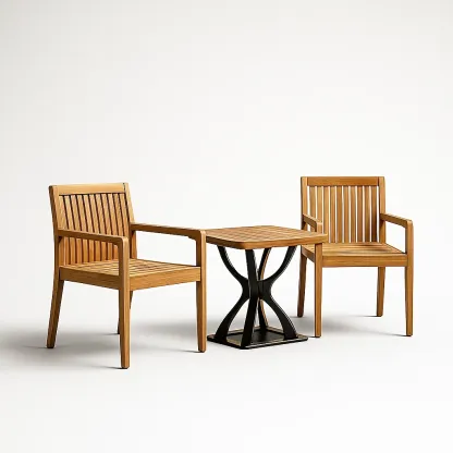 Ensemble bistrot en acacia massif avec deux chaises et table à structure en fer