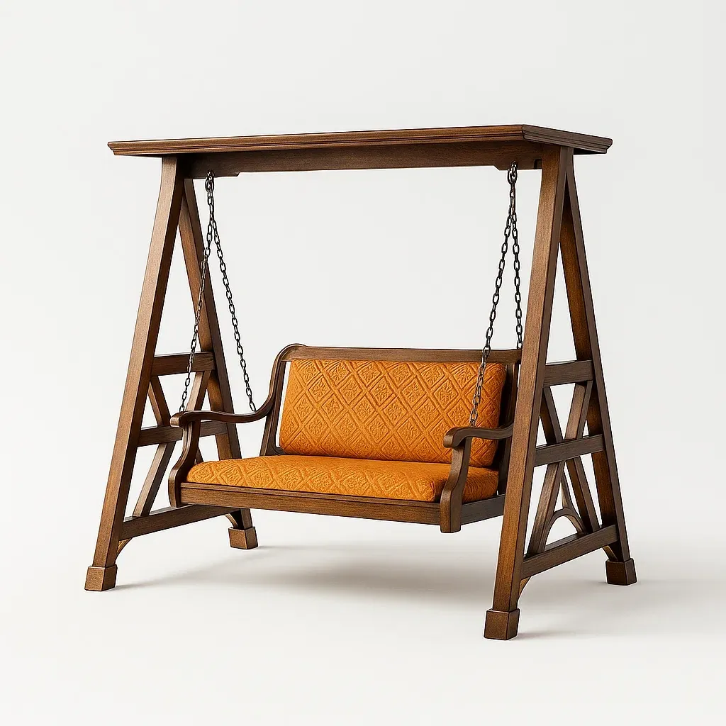 Balançoire en bois avec coussins en polyester orange