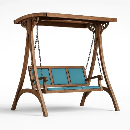 Balançoire de jardin en bois avec coussins bleus