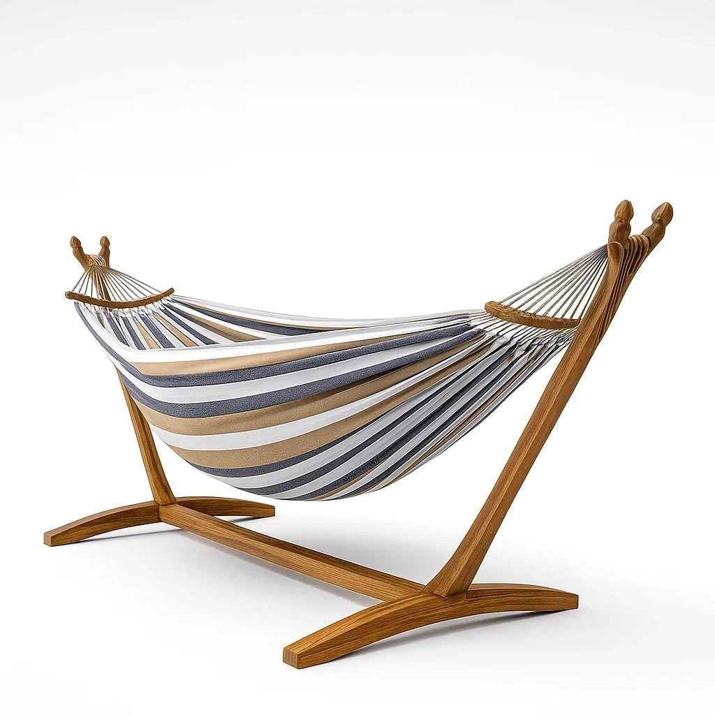 Hamac rayé en tissu polycoton avec support en bois massif