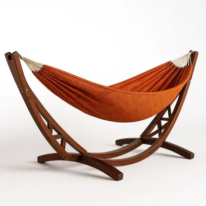 Hamac en bois avec support et tissu polyester orange