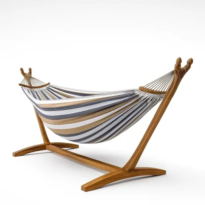 Hamac rayé en tissu polycoton avec support en bois massif