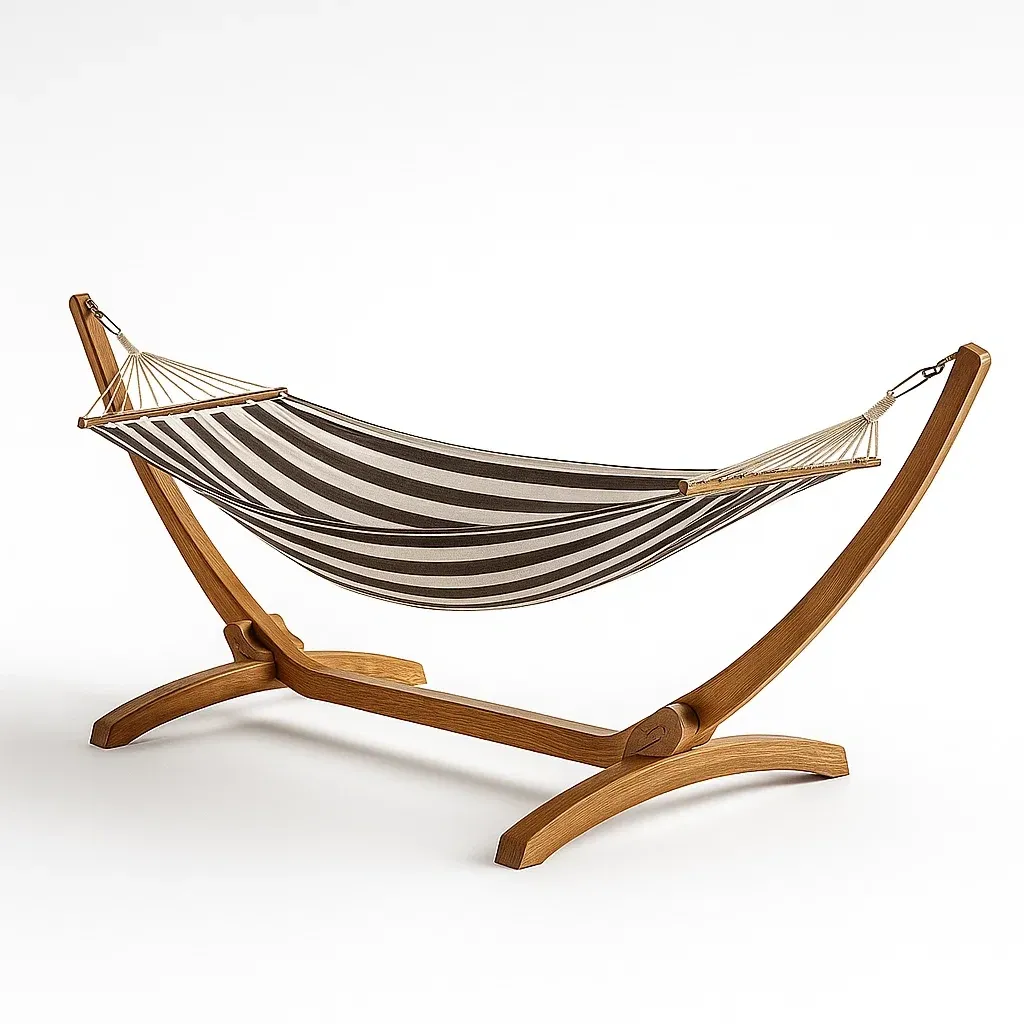 Hamac rayé en tissu avec support en bois