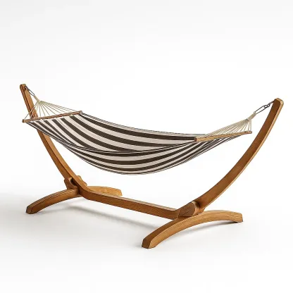 Hamac rayé en tissu avec support en bois