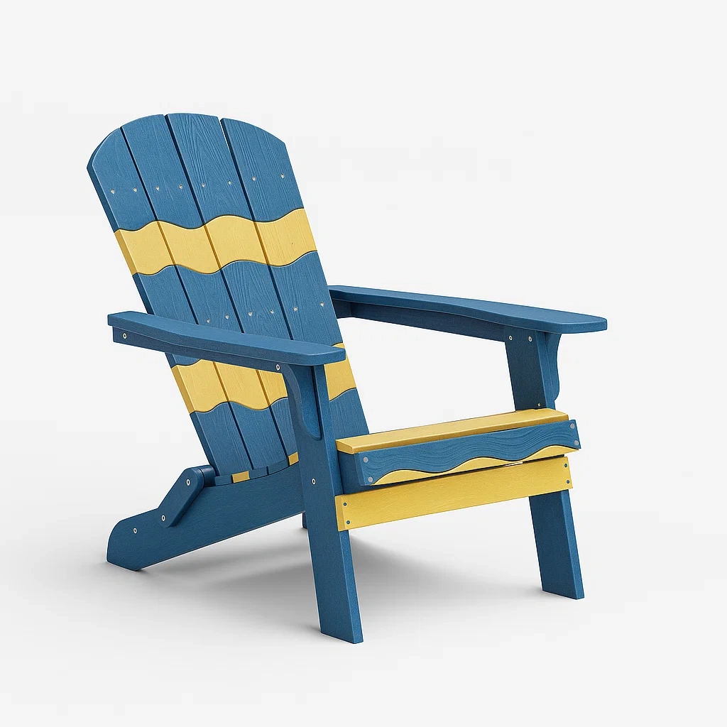 Chaise adirondack en bois composite bleu et jaune