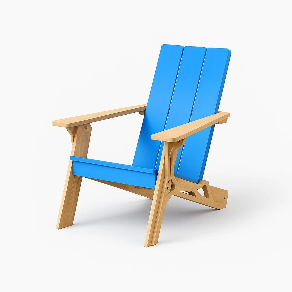 Chaise adirondack en bois et plastique bleu