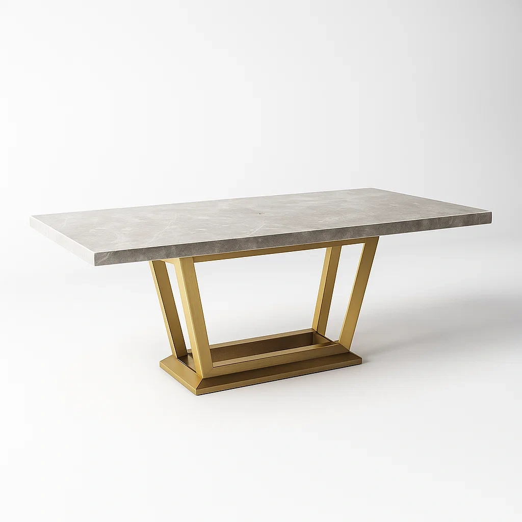 Table à manger rectangulaire en marbre synthétique et métal doré
