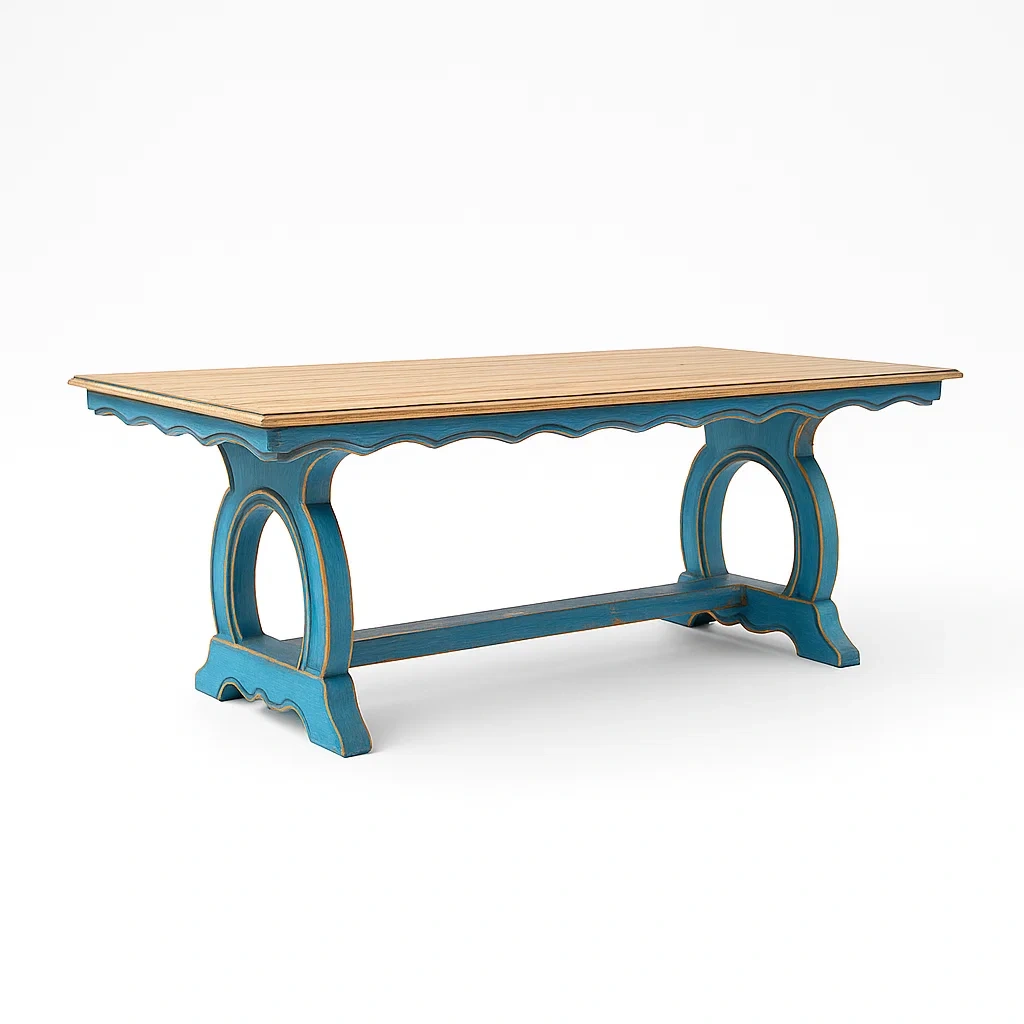 Table à manger rectangulaire en bois et bleu