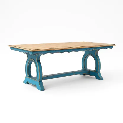 Table à manger rectangulaire en bois et bleu
