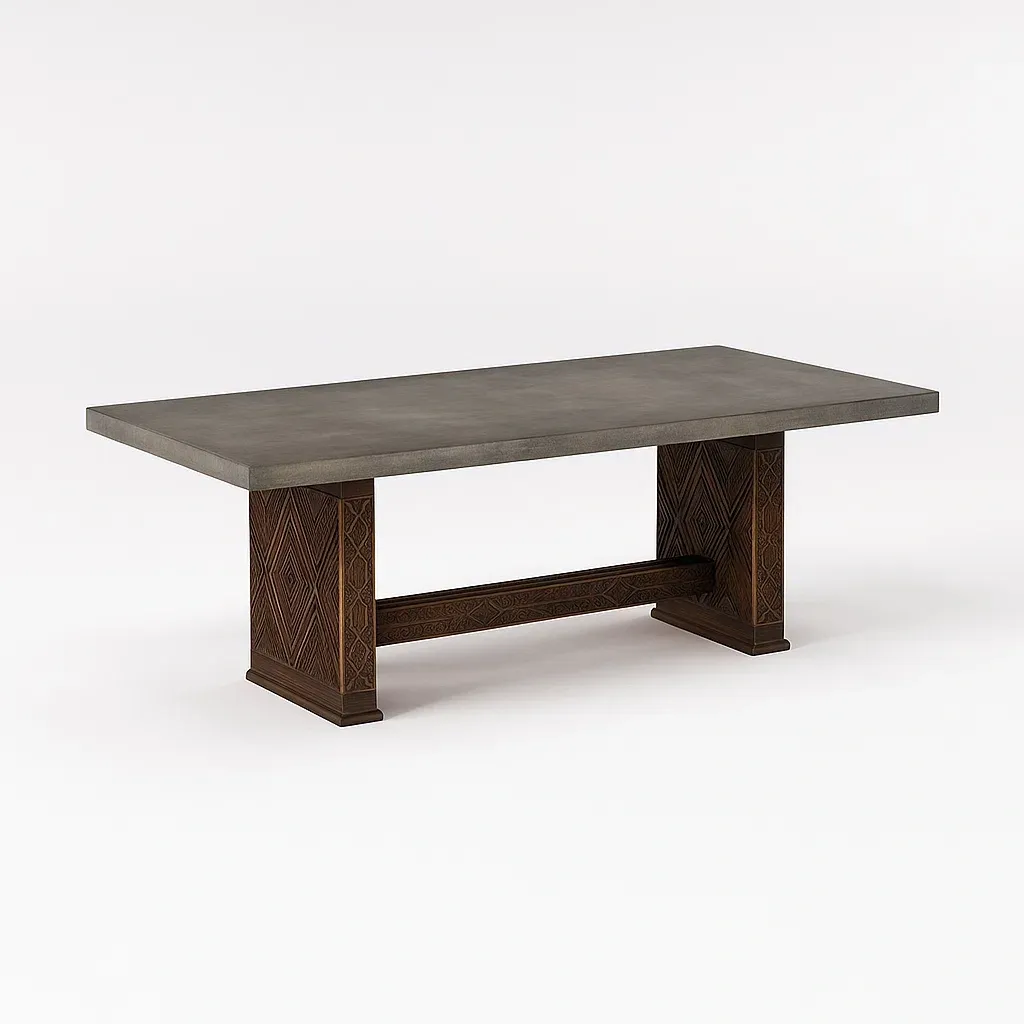 Table à manger rectangulaire en béton et bois 200 × 100 × 75 cm