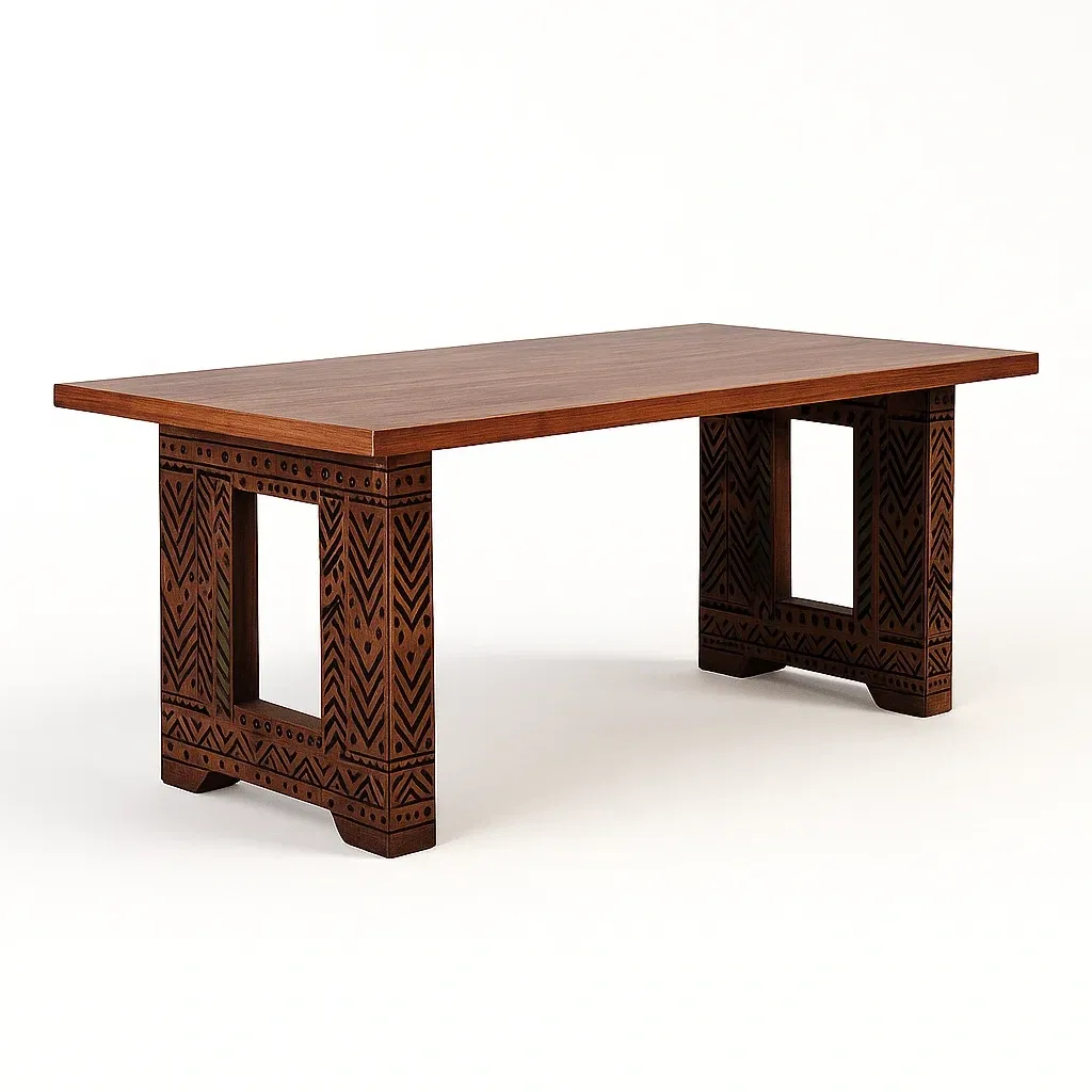 Table à manger en bois sculpté motif tribal 180 × 90 × 75 cm