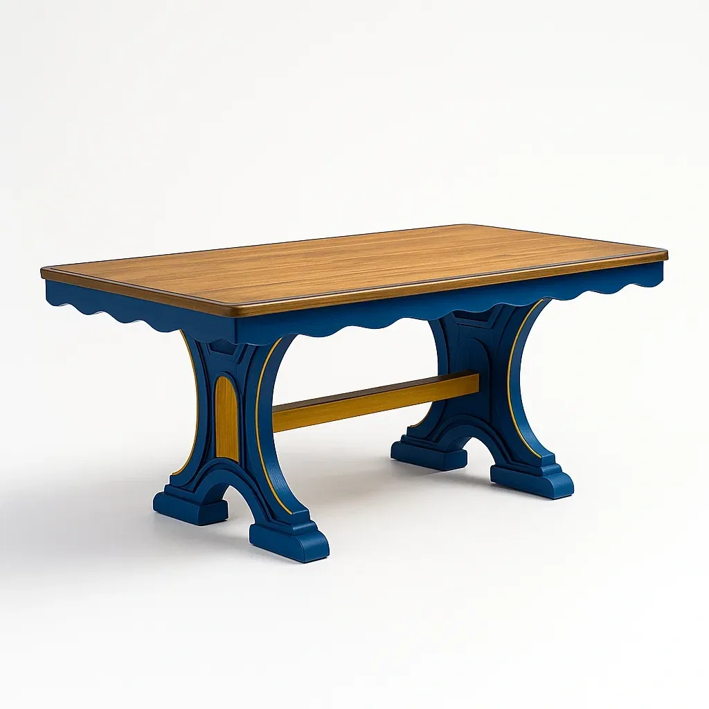 Table à manger rectangulaire en bois et MDF bleu et naturel 150 × 80 × 75 cm