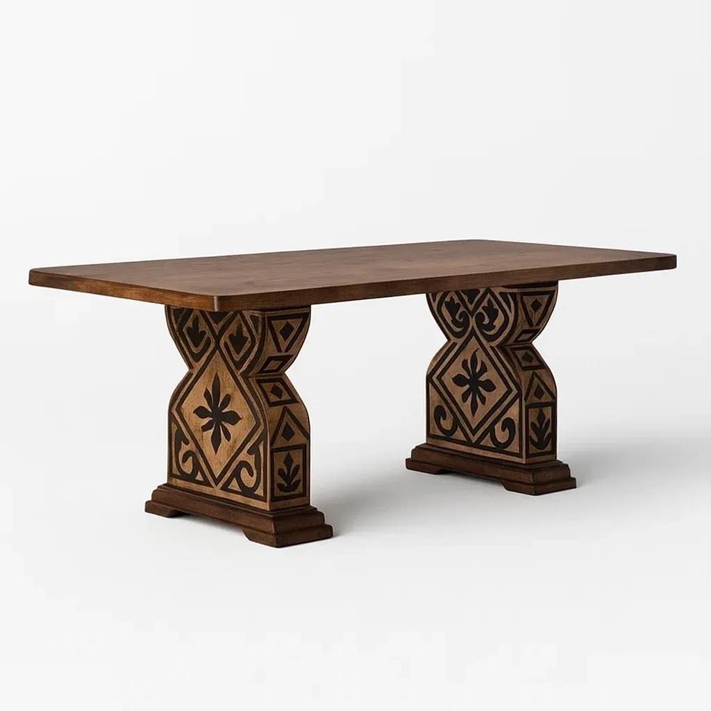 Table à manger en bois sculpté marron noir 200 × 100 × 75 cm