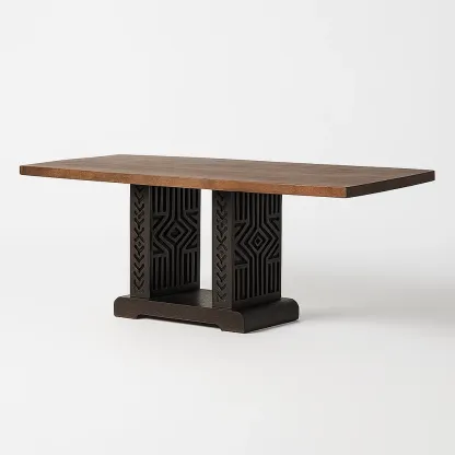 Table à manger rectangulaire en bois massif et métal sculpté