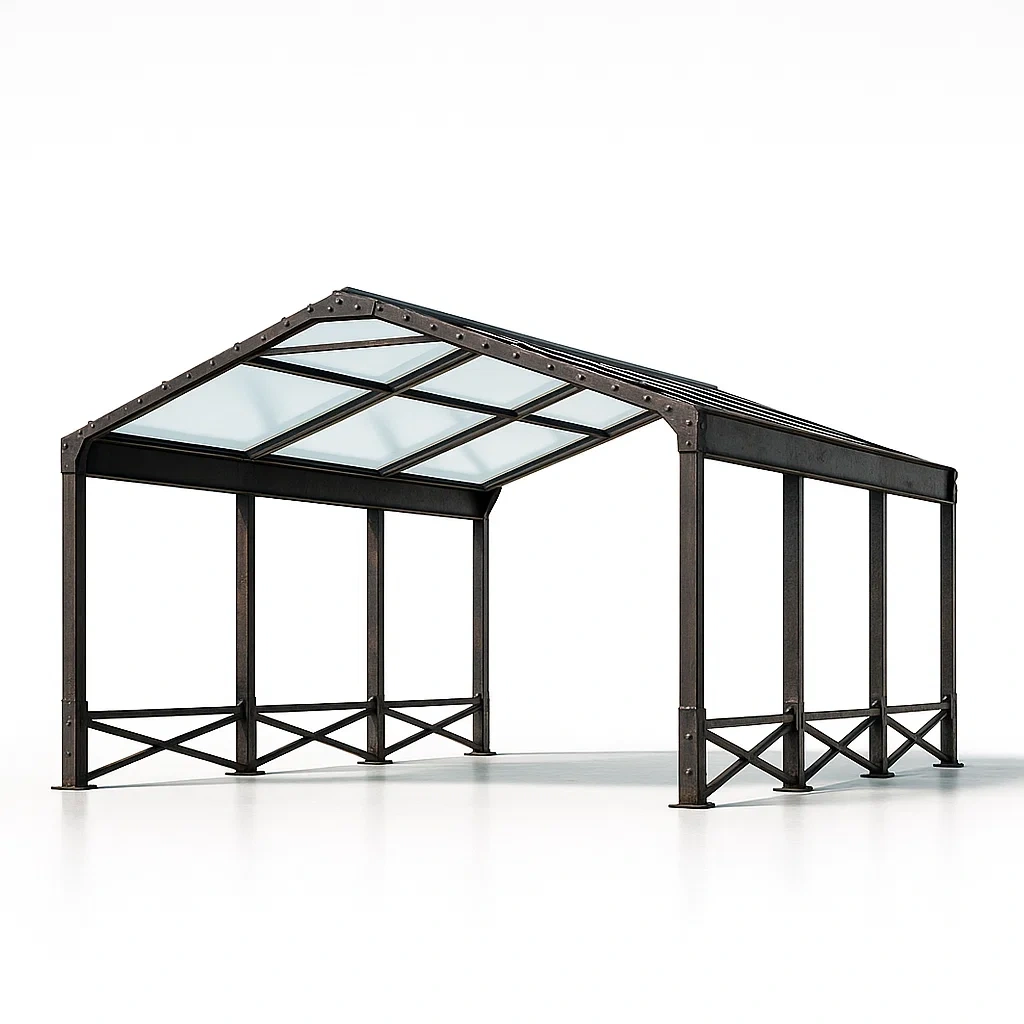 Abri de voiture en acier et verre trempé noir