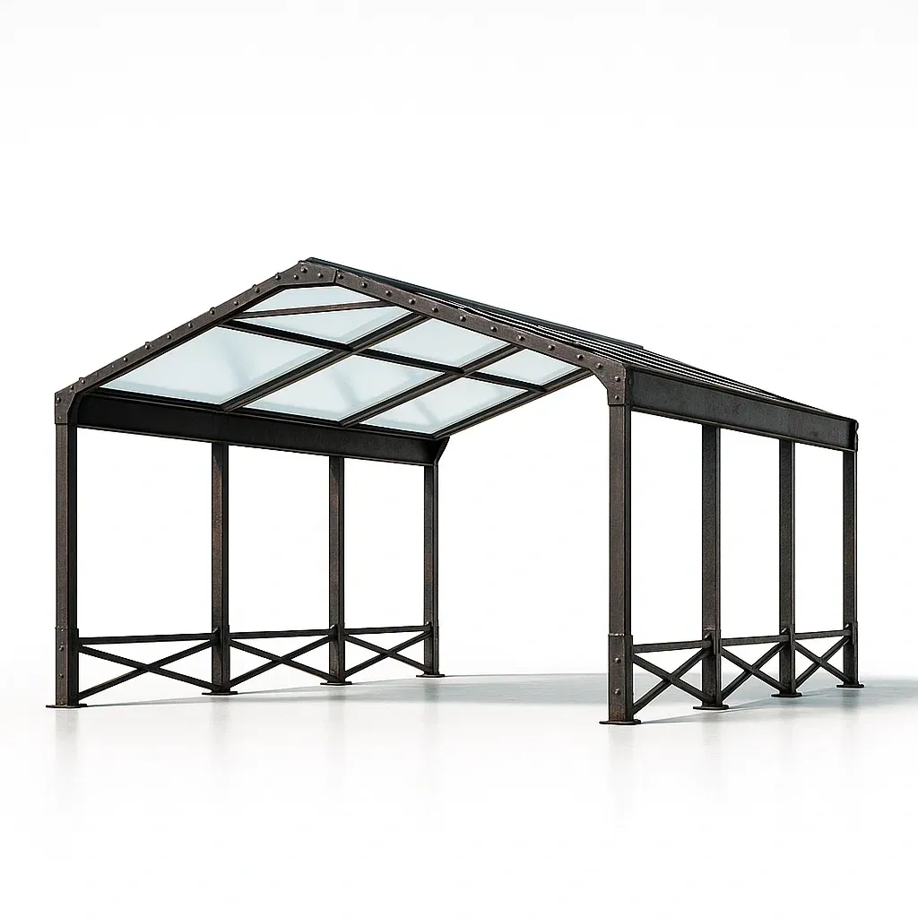 Abri de voiture en acier et verre trempé noir