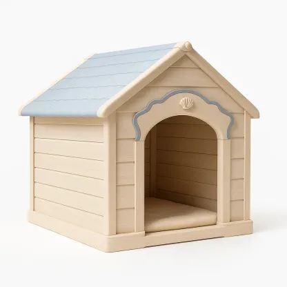 Niche pour chien en bois et plastique beige bleu