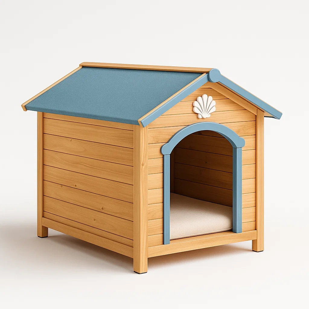 Niche pour chien en bois avec toit bleu