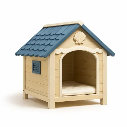 Niche pour chien en bois de sapin beige bleu