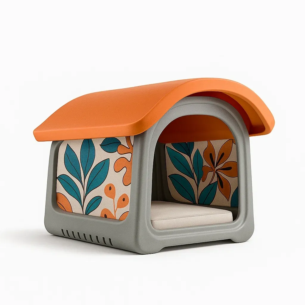 Niche pour chien en plastique motif floral orange gris 54 × 43 × 43 cm