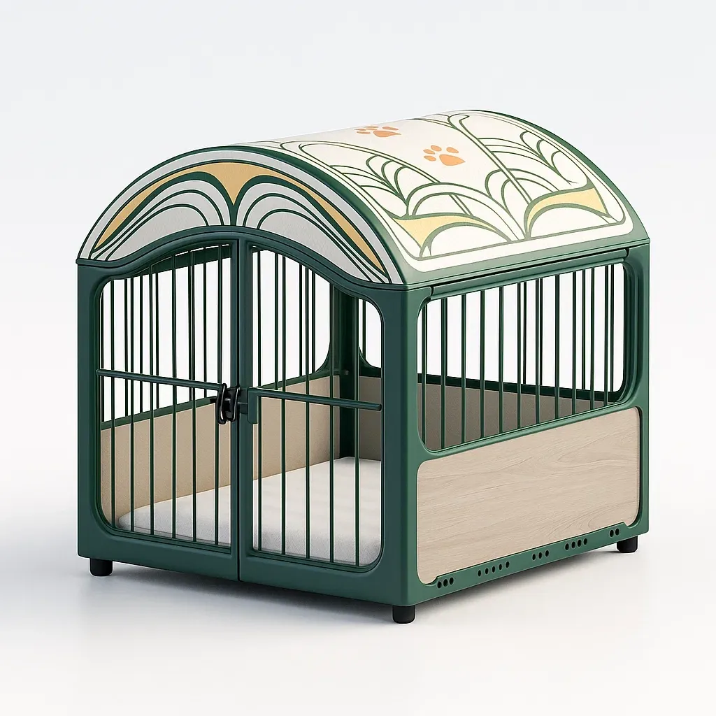 Niche pour chien en métal et bois vert 70 × 50 × 55 cm