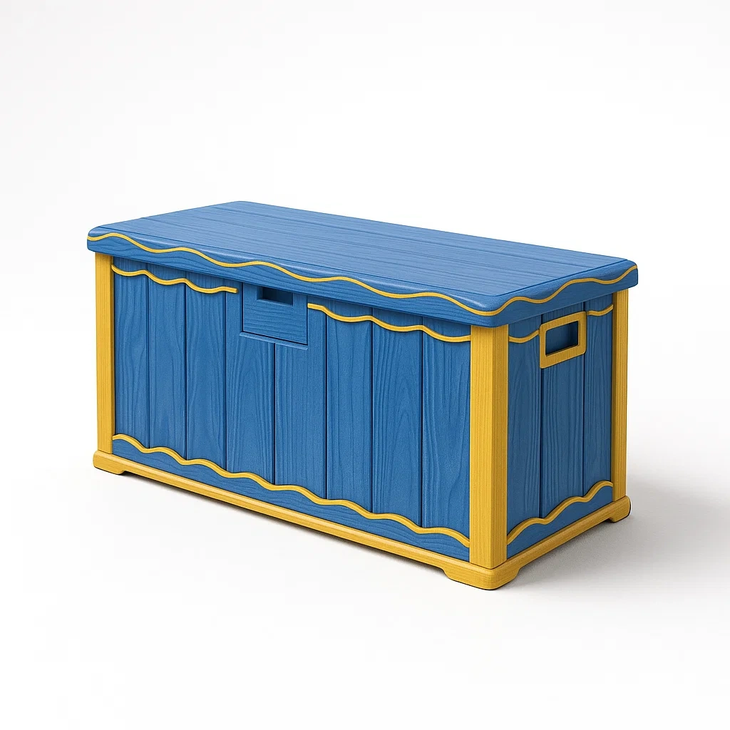Coffre de rangement en plastique bleu et jaune pour enfants