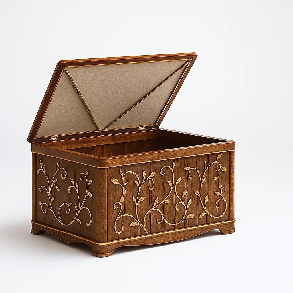 Coffre de rangement en bois massif sculpté 60 × 40 × 45 cm