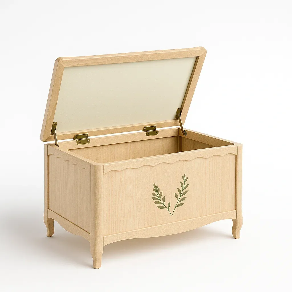 Coffre de rangement en bois de pin avec motif végétal 80 × 40 × 50 cm