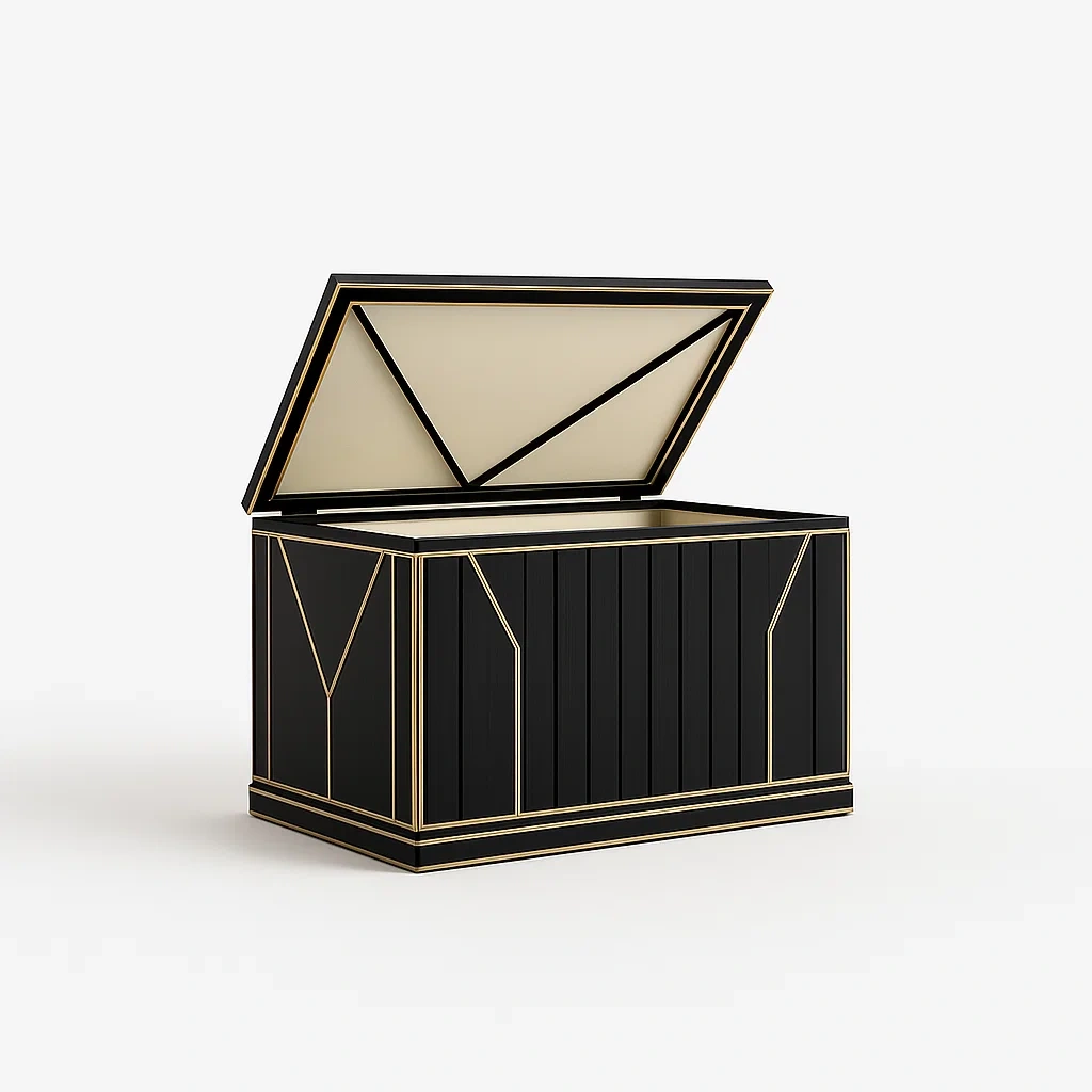 Coffre de rangement en MDF noir et doré avec couvercle 100 × 50 × 60 cm