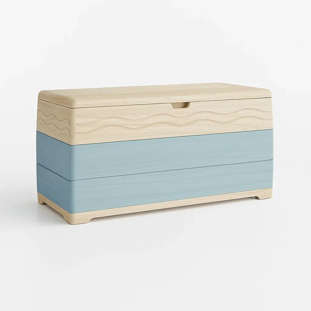 Coffre de rangement en bois et plastique beige bleu 80 × 40 × 40 cm