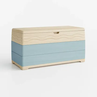 Coffre de rangement en bois et plastique beige bleu 80 × 40 × 40 cm