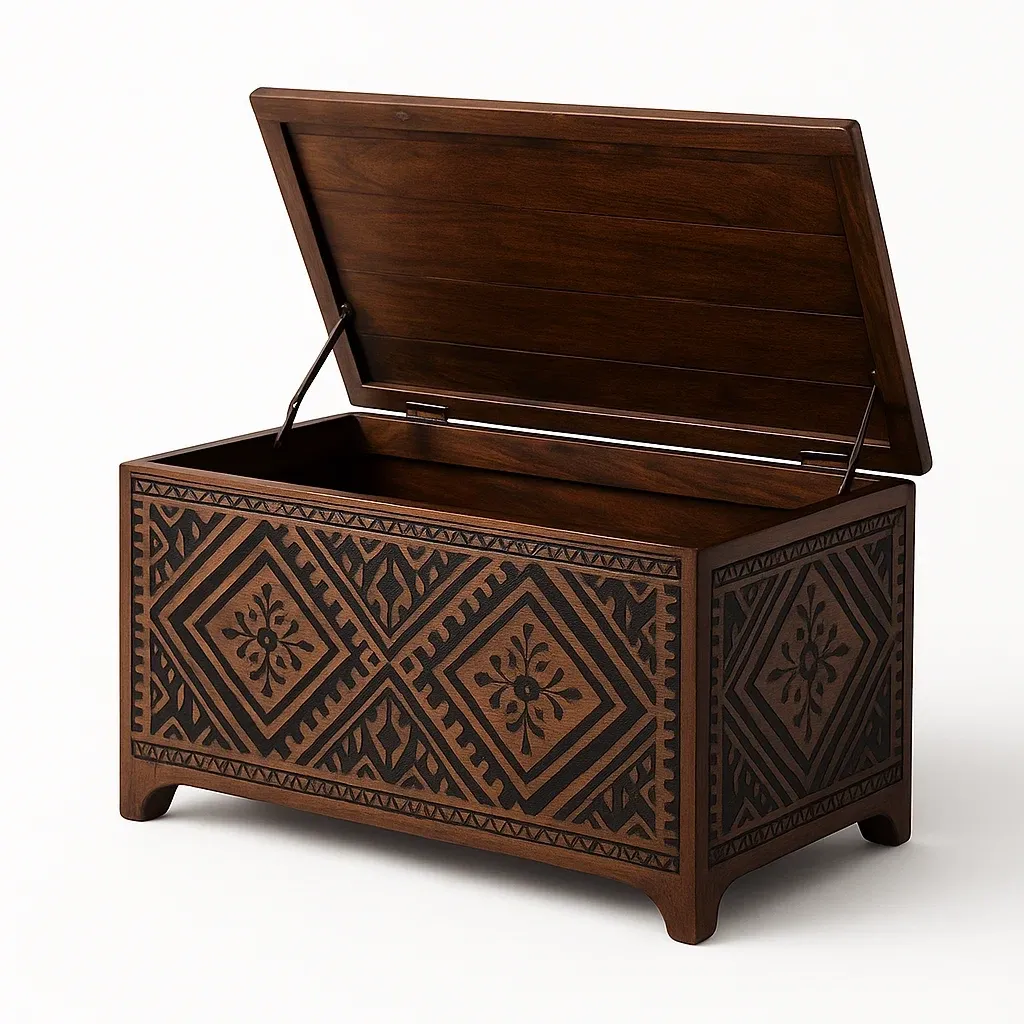 Coffre de rangement en bois massif avec motifs sculptés brun 100 × 50 × 60 cm