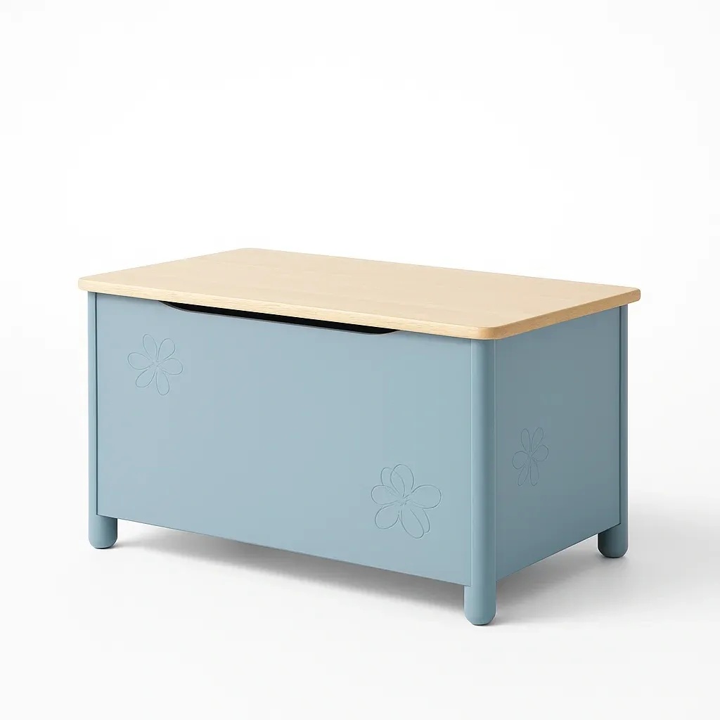 Coffre de rangement enfant en MDF bleu avec décor floral 70 × 40 × 42 cm