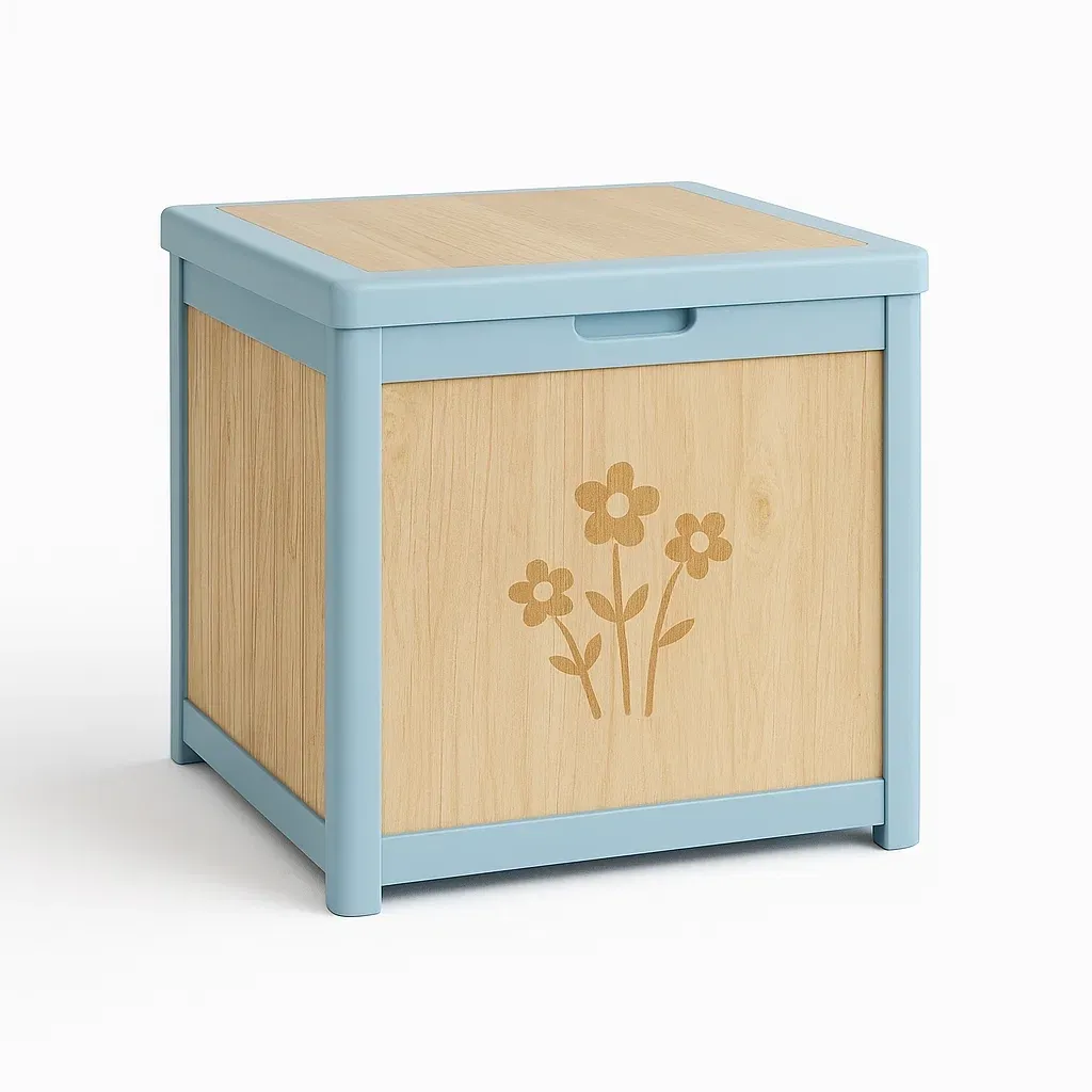 Coffre de rangement en bois avec cadre en plastique bleu 40 × 40 × 40 cm