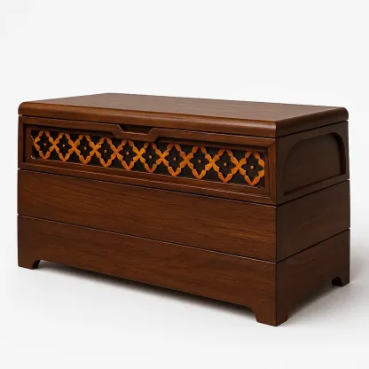 Coffre de rangement en bois d’acajou avec décoration ajourée 90 × 40 × 50 cm