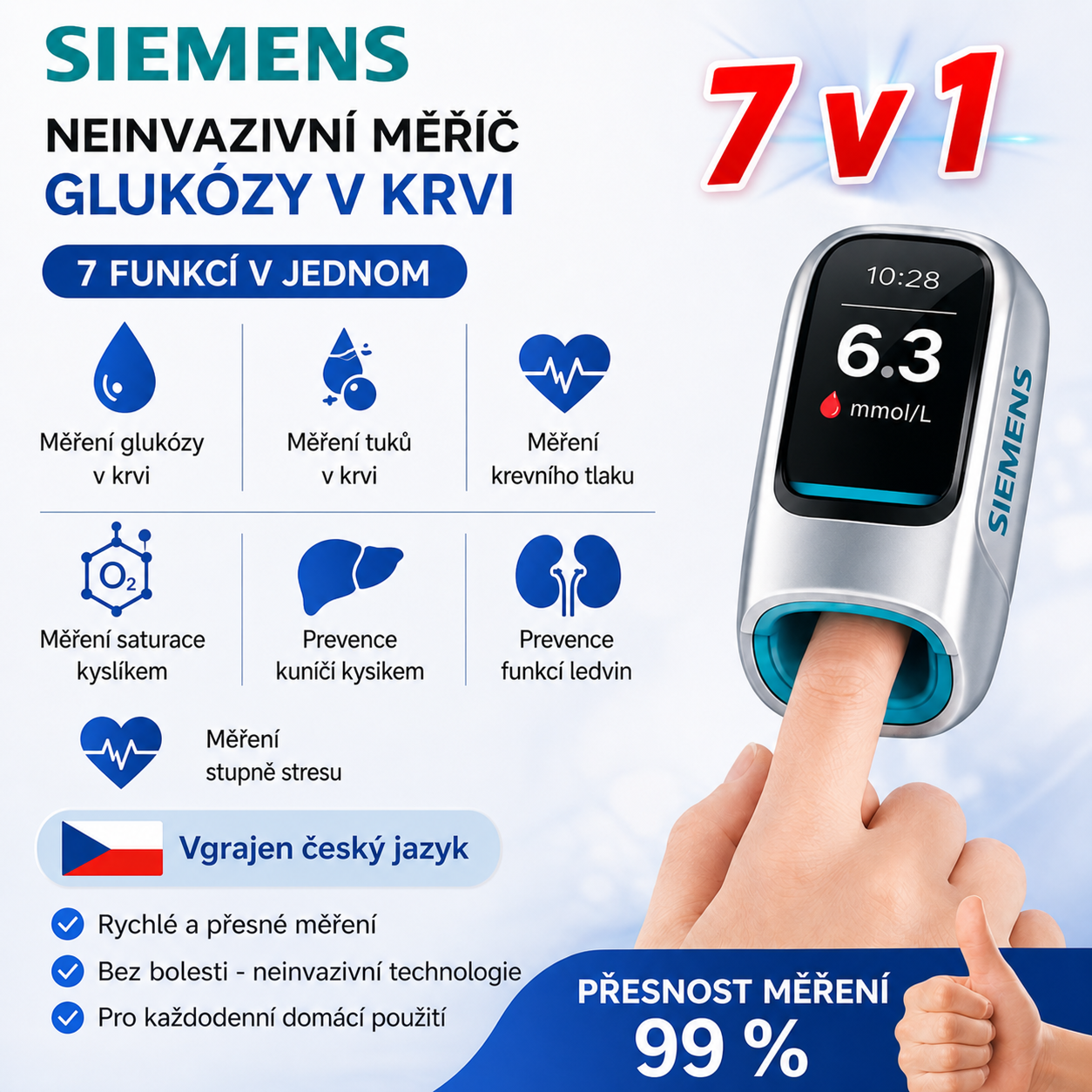 🔥 Neinvazivní chytrý glukometr Siemens™ – Bezbolestné, bezjehlové a rychlé měření glukózy doma 🔥