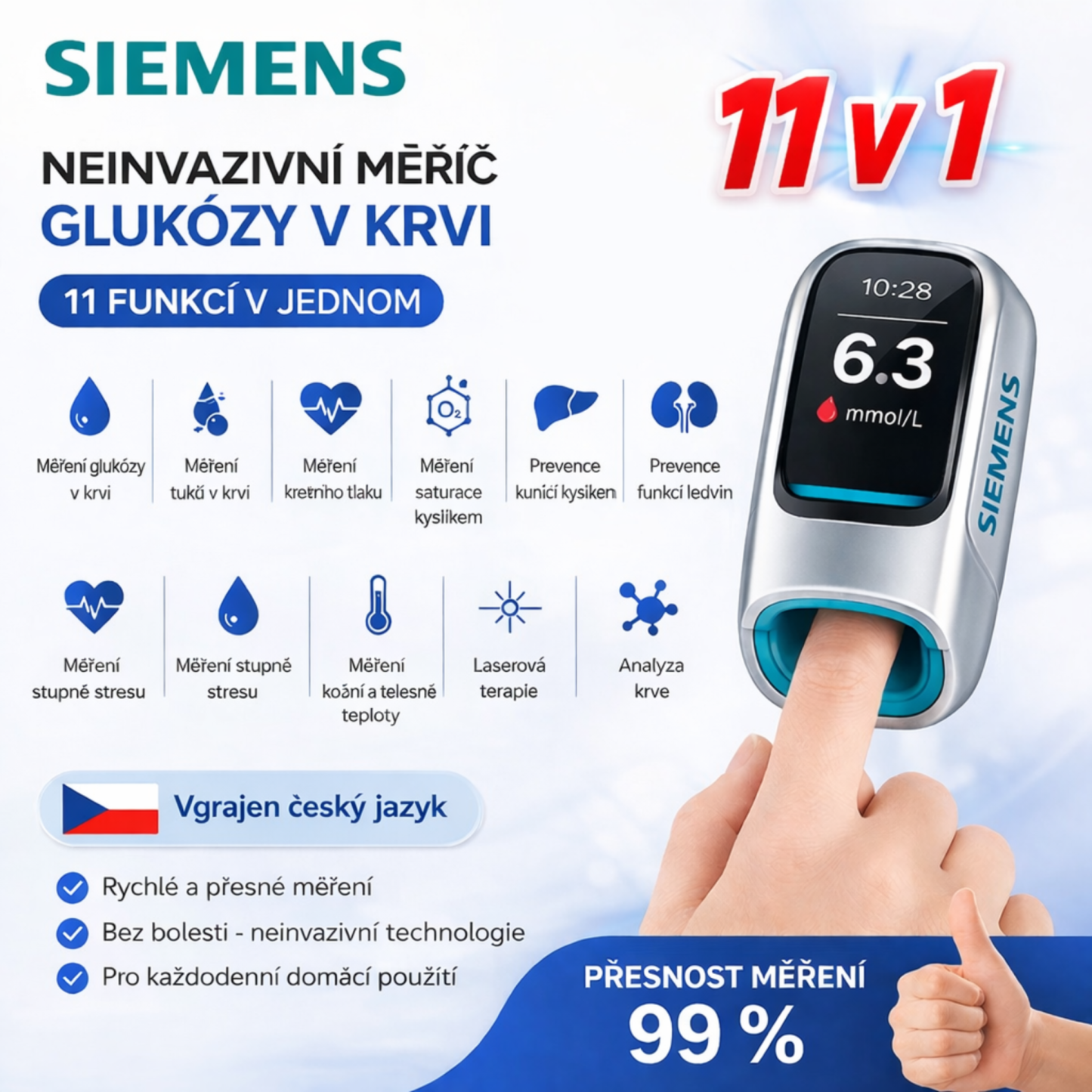 🔥 Neinvazivní chytrý glukometr Siemens™ – Bezbolestné, bezjehlové a rychlé měření glukózy doma 🔥