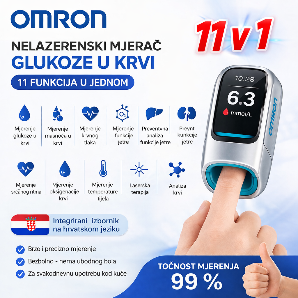 🔥 Nema više igala i boli! | Omron™ neinvazivni mjerač glukoze u krvi – Jednostavno i točno praćenje šećera u krvi, gdje god se nalazili 🔥