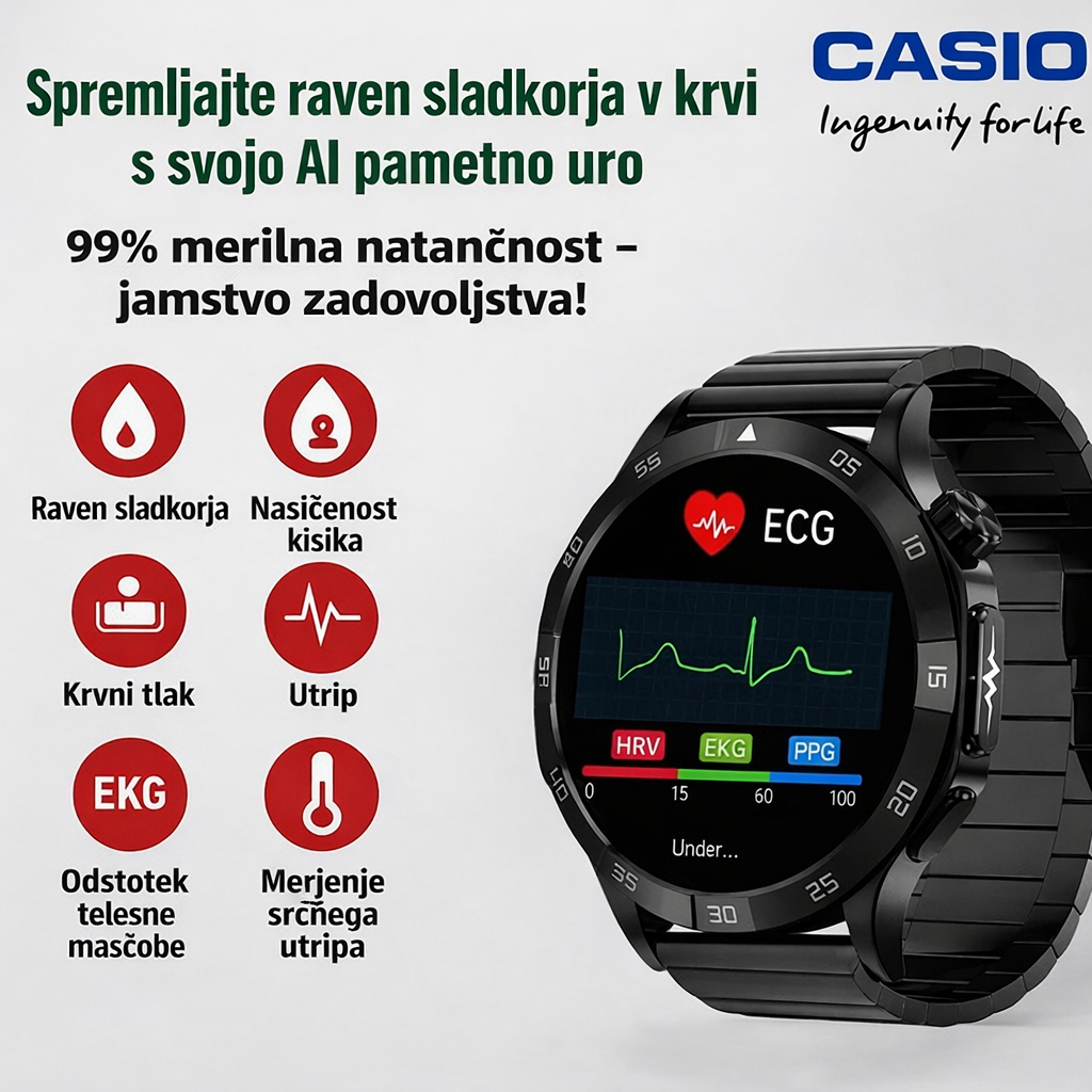 Pametna ura CASIO za zdravje – merjenje EKG in PPG, spremljanje ravni sladkorja v krvi, maščob v krvi in ​​sečne kisline