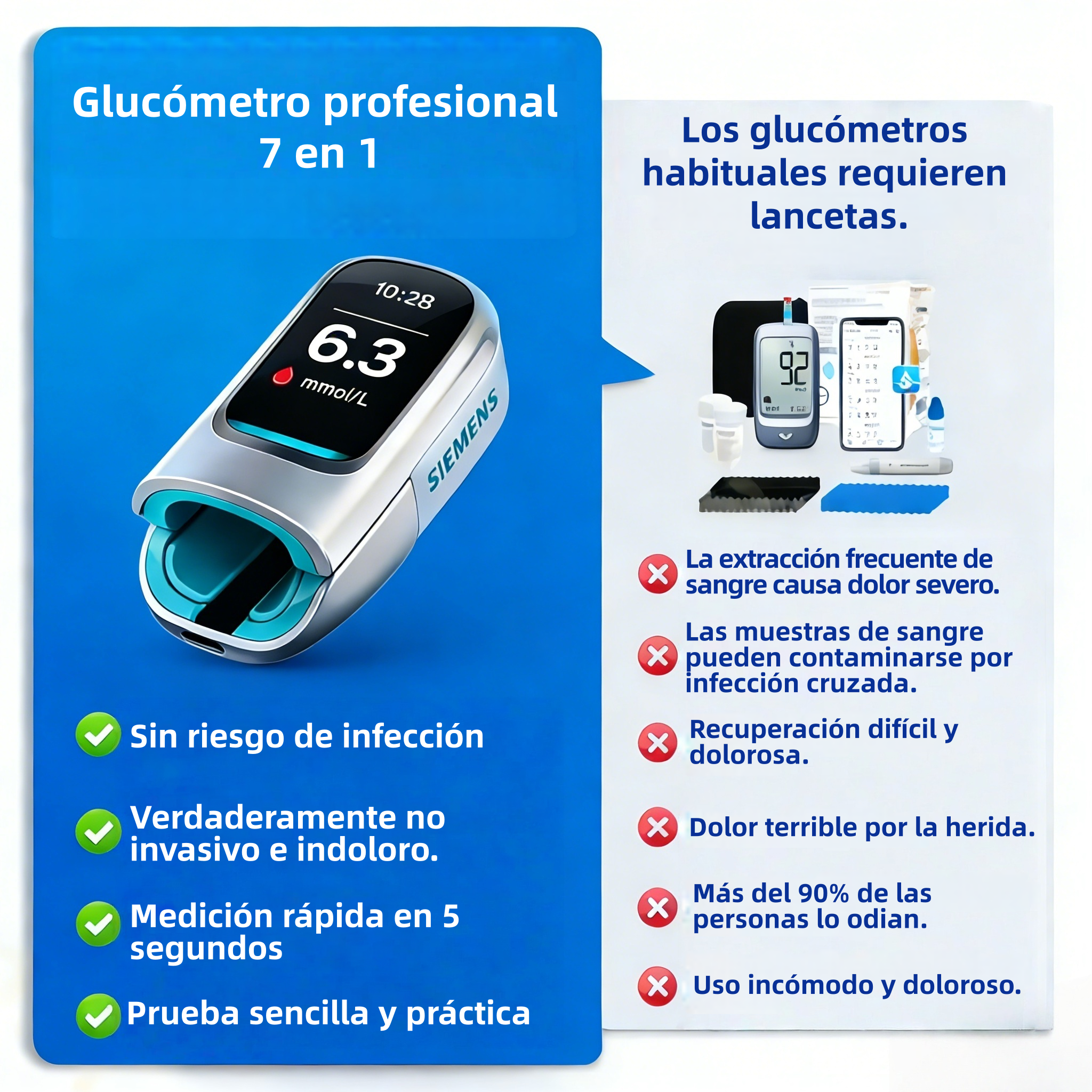 Siemens™ Új, nem invazív, intelligens vércukorszintmérő  💉 Tűmentes és fájdalommentes vércukorszintmérés  🔥 Fejlett német technológiával 🔥 – Gyors, pontos és megbízható, könnyedén figyelemmel kísérheti egészségét bármikor, bárhol.