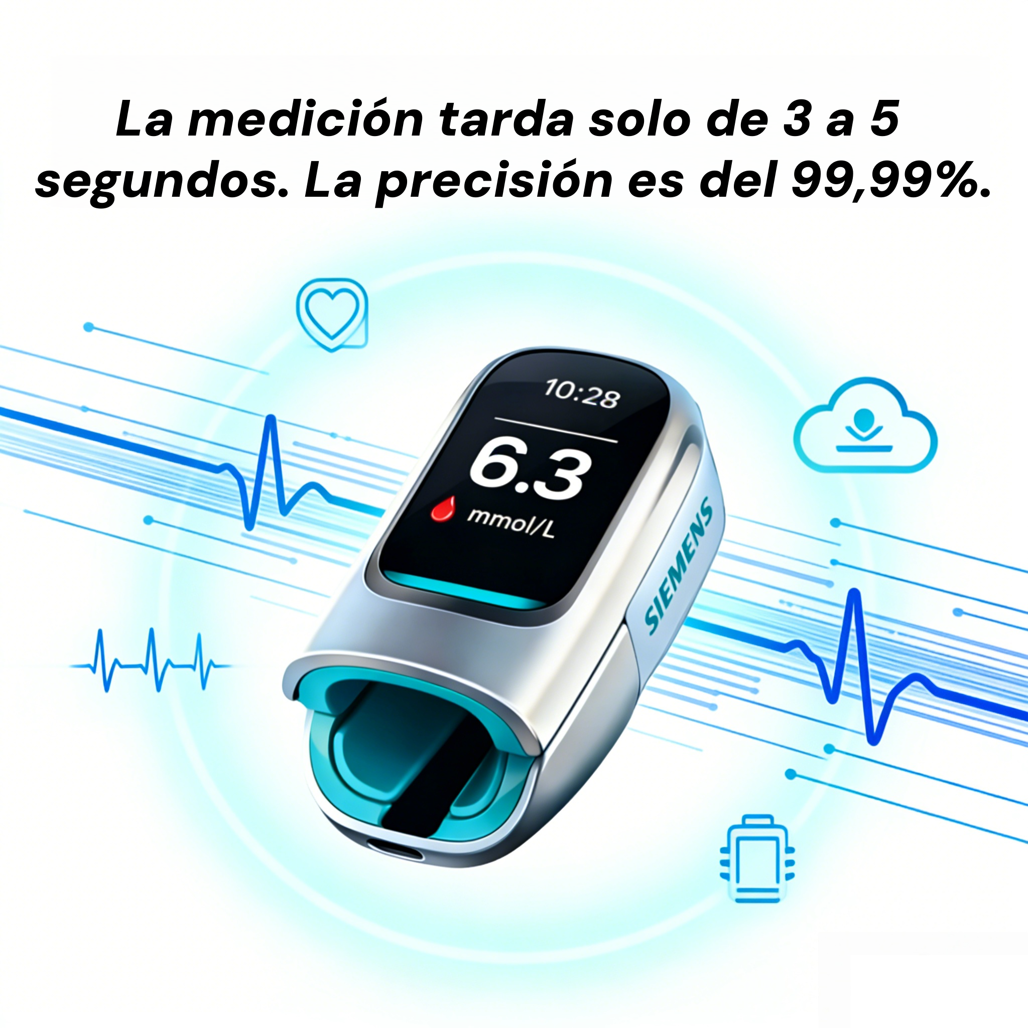 Siemens™ Új, nem invazív, intelligens vércukorszintmérő  💉 Tűmentes és fájdalommentes vércukorszintmérés  🔥 Fejlett német technológiával 🔥 – Gyors, pontos és megbízható, könnyedén figyelemmel kísérheti egészségét bármikor, bárhol.
