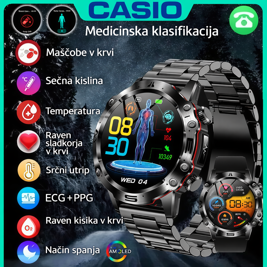 Pametna ura CASIO za zdravje – merjenje EKG in PPG, spremljanje ravni sladkorja v krvi, maščob v krvi in ​​sečne kisline