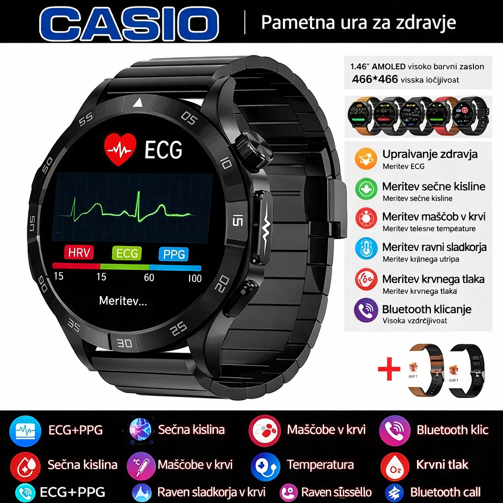 Pametna ura CASIO za zdravje – merjenje EKG in PPG, spremljanje ravni sladkorja v krvi, maščob v krvi in ​​sečne kisline
