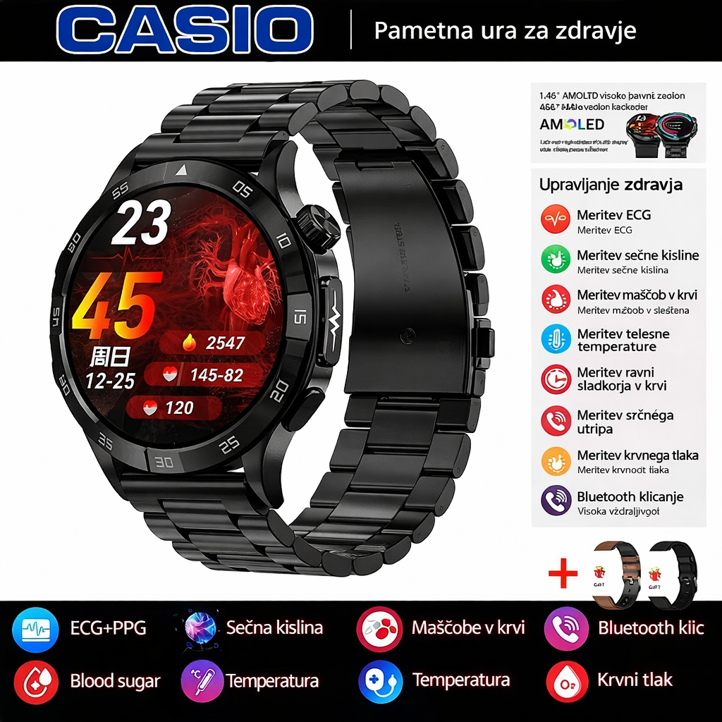 Pametna ura CASIO za zdravje – merjenje EKG in PPG, spremljanje ravni sladkorja v krvi, maščob v krvi in ​​sečne kisline